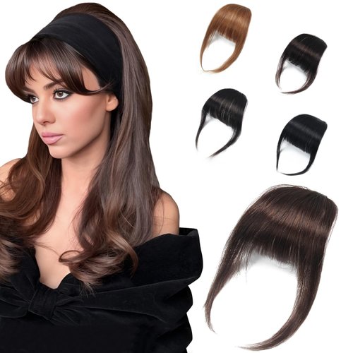 Vlike Hair Clip In Bangs 100% Real Human Hair Wispy Bangs Curved Bangs Fake Bangs Human Hair Extension For Daily Wear Bangs Hair Clip For Women Light Brown 2#