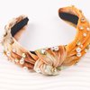 SeBneny Tie Dye Pearl Headband Crystal Rhinestone Headbands for Girls, Khaki Velvet Top Knotted Hairband Head Bopper Non Slip Wide Headband for Party Supplies Headwear 1PCS