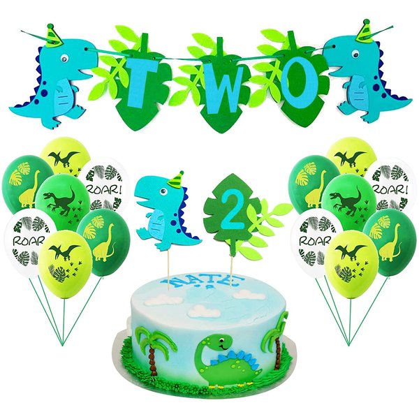 Dinosaur Birthday Party Supplies 2 year old boy 2nd Birthday Dinosaur Party Decorations Includes Dino Two Highchair Banner Dinosaur 2nd Birthday Cake Topper Latex Balloons Dino Birthday Decor
