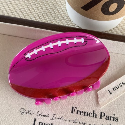 Rugby Shape Hair Claw Clip Sport Non-Slip Hair Accessories 3.2" x 2" for Cheerleading Thin Hair Women Girls, Rose