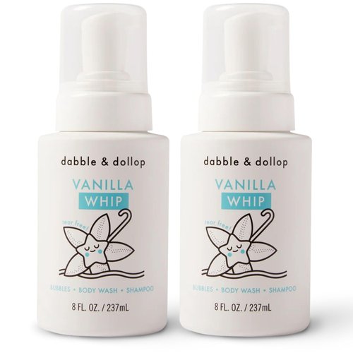 Dabble & Dollop Vanilla Body Wash & Shampoo - 3 in 1 Natural Bubble Bath for Kids, USA-Made, Paraben & Sulfate Free, Vegan, Gluten-Free, Tear-Free (10oz, Pack of 2)