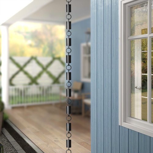 Monarch Rain Chains 18108 Aluminum Cylinder Rain Chain, 8-1/2 Feet Length Replacement Downspout for Gutters, Black Powder Coated