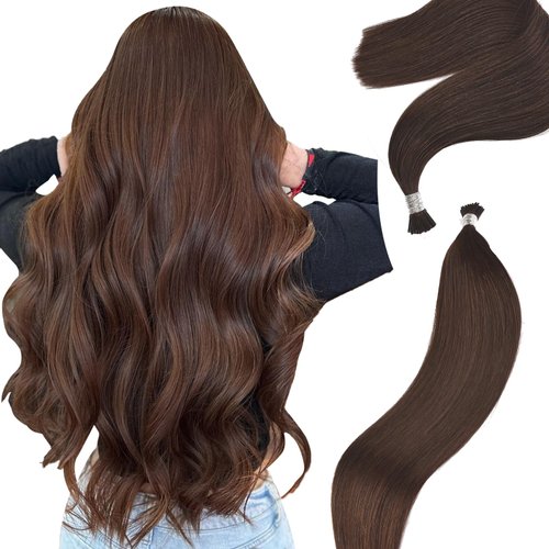 I Tip Hair Extensions Human Hair 16inch Itip Hair Extensions Real Human Hair #4 Chocolate Brown Cold Fusion Pre Bonded Invisible Itip Hair Extensions Straight Stick Caramel Brown 50 Grams/70 Strands