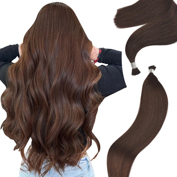 I Tip Hair Extensions Human Hair 16inch Itip Hair Extensions Real Human Hair #4 Chocolate Brown Cold Fusion Pre Bonded Invisible Itip Hair Extensions Straight Stick Caramel Brown 50 Grams/70 Strands