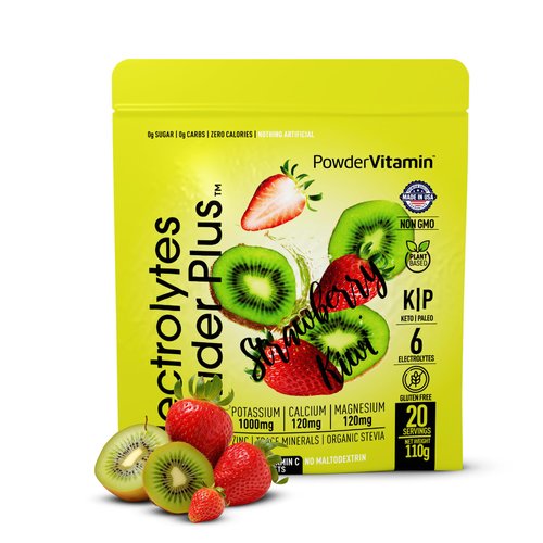 PowderVitamin Electrolytes Powder Plus (20 Servings) Strawberry Kiwi Electrolyte Powder Zero Calorie Keto,0 Sugar,No Maltodextrin,1000mg Potassium,120mg Calcium,120mg Magnesium, Pink Himalayan Salt