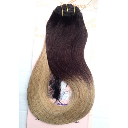 Tressmatch® 20”(22") Thick to Ends Clip in Remy Human Hair Extensions Ombre/Dip Dye Brunette/Dark Brown to Bleach/Natural Blonde Full Head Set [5.6oz/160grams]
