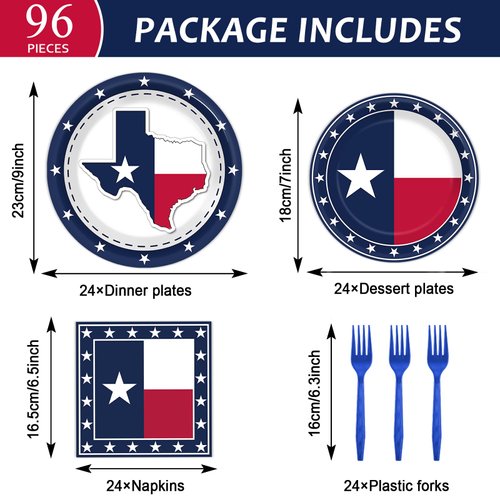 gisgfim 96Pcs Texas State Flag Party Supplies Paper Plates Napkins Texas State Theme Party Tableware Set Texas State National Party Decorations Favors for Family Gathering Dining Serves 24