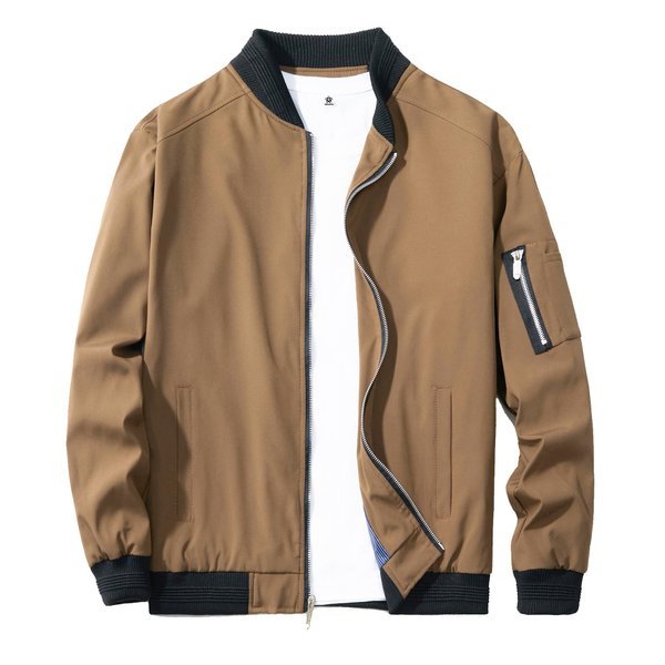 URBANFIND Men's Slim Fit Lightweight Sportswear Jacket Casual Bomber Jacket US L Coffee