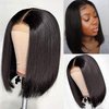 ISEE Hair Short Bob Wigs Human Hair Lace Closure Wigs Brazilian Virgin Human Hair Straight Bob Lace Front Wigs For Black Women Pre Plucked with Baby Hair Natural Black 12 Inch