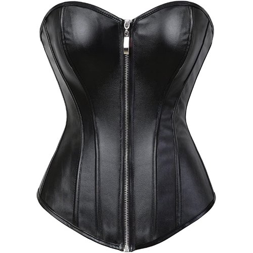 Corsets for Women Faux Leather Corset Top Steampunk Corsets Zipper Bustier Pirate Costume Black Small