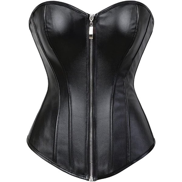 Corsets for Women Faux Leather Corset Top Steampunk Corsets Zipper Bustier Pirate Costume Black Small
