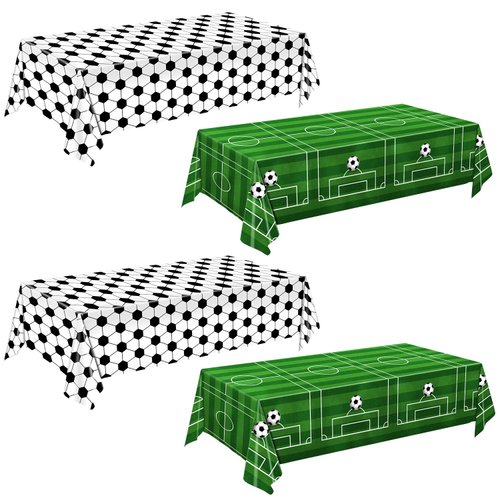 QIYANPAX 4 Pieces Soccer Tablecloths - Soccer Birthday Party Decorations Soccer Table Cloth Soccer Tablecloth Plastic Table Cover for Sports Soccer Theme Party Decorations, 54 x 108 Inch