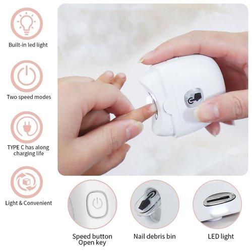 Electric Nail Clipper,Automatic Baby Electric Nail Trimmer,2 Speed Nail Clipper, Rechargeable Nail Kit for Elderly, Baby Nail Trimmer Electric,LED Light Manicure Set,Nail Clippers Gift for Kids,Adult