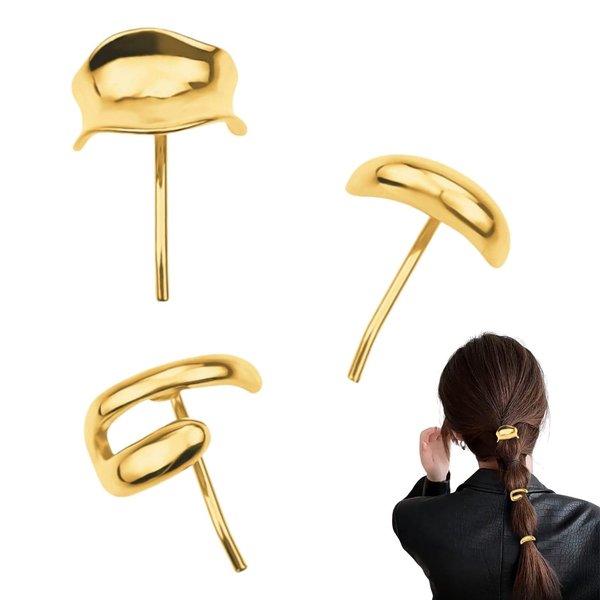 3PCS Metal Hair Cuffs,Gold Ponytail Cuff,Gold Ponytail Buckle,Metal High Ponytail Clip Barrettes,Decorative Ponytail Buckle for Women (Style 2)