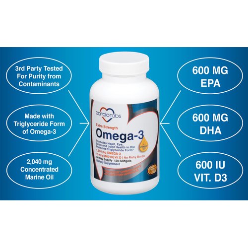 Omega-3 Extra Strength + Vitamin D3, Triglyceride Form, 1300 mg Omega-3, 600 DHA / 600 EPA, with 600 IU Vitamin D3