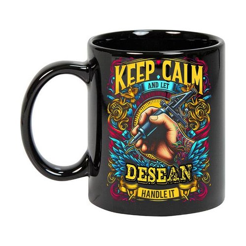 Maynard Ruiz Keep Calm and Let Desean Handle It 11oz Black Mug Personalized Tattoo Artist Coffee Cup, Tattoo Artist Present, Tattoo Artist Gift Ideas, Tattoo Artist Birthday Gifts 482021