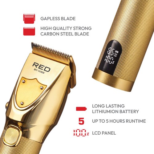 RED by Kiss Cordless Hair Clippers, Hair Trimmer for Professional Haircut, Grooming Kit for Men Ultra Clean-Cut Clipper