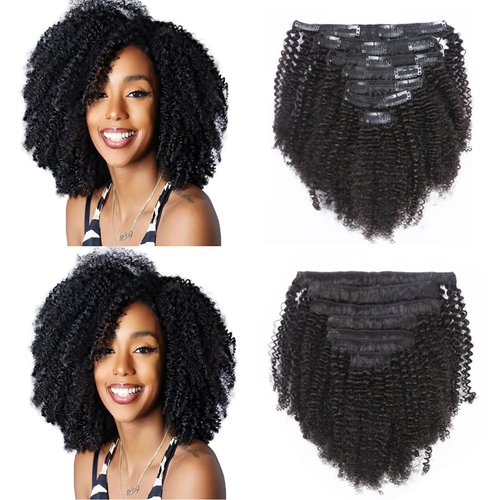 Afro Curly Clip In Hair Extensions Virgin Afro Kinky Clip ins 3C 4A 4B Clip In Hair Extensions For Black Women Natural Hair Clip Ins 8A Kinkys Curly Clip In Human Hair Extensions Natural Black 20Inch
