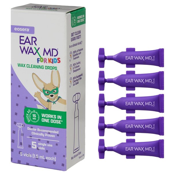 eosera® Ear Wax MD® for Kids - Ear Wax Cleaning Drops, 5pk Vials | Fast-Acting | Breaks Down & Dissolves Ear Wax in as Little as 1 Treatment | Clinically Proven | Gentle & Safe I for Kids Age 2+