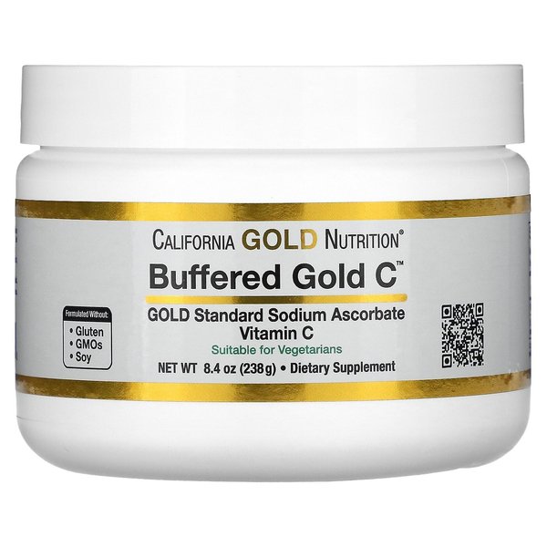 California Gold Nutrition Buffered Vitamin C Powder, Non-Acidic, Gold C, USP Grade Sodium Ascorbate, Suitable for Vegans and Vegetarians, 8.40 oz (238 g)