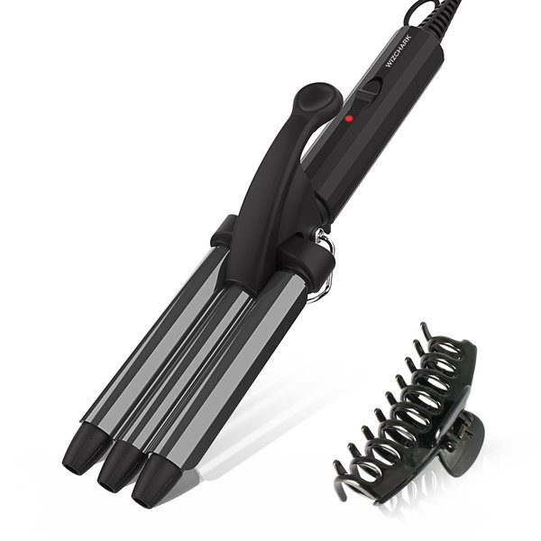 Wizchark Small Hair Crimper, 1/2 Inch Beach Waves Curling Iron, Mini Hair Waver for Short & Long Hair, 3 Barrel Curling Iron, Fast Heat Up Crimps Hair Iron, Light Weight & Dual Voltage
