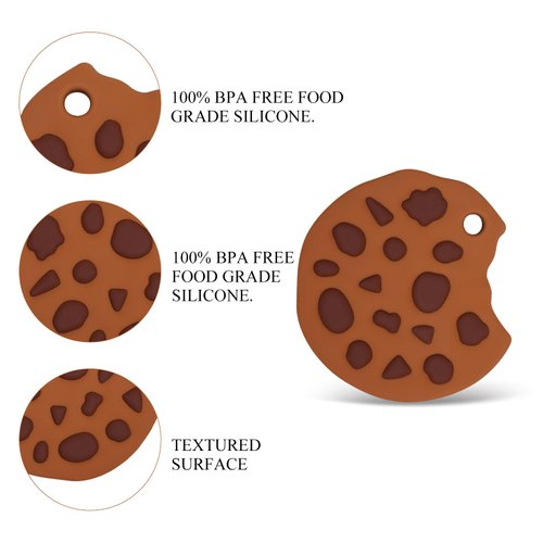 Baby Food Grade Silicone Teether with Adjustable Pacifier Clip Holder,Essentials Teething Toys,Highly Effective Pain Relief for 3 Months+ Boy and Girl,BPA Free,Freezer Safe (Cookie)