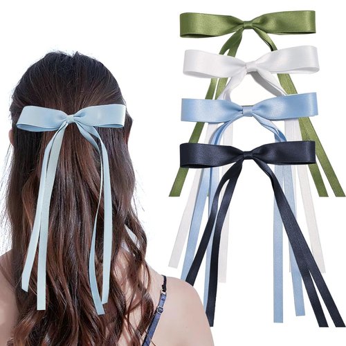 4PCS Hair Bows for Women，Hair Ribbon hair bows with Long Tail，Cute Ponytail Holder Hair Styling Accessories