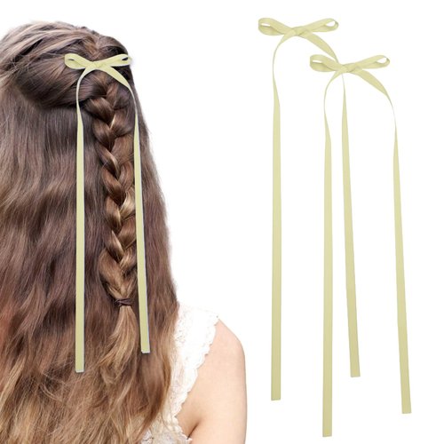 Bow Hair Clips,2 PCS Light green Hair Bows Tassel Hair Ribbons,Long Hair Bow Satin Hair Clip Ribbon Accessories for Women (Light Green)