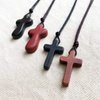 Natural Sandalwood Wooden Cross Pendant Necklaces for Boy Girl Women Men Handcrafted Gift Wood Hang from Rearview Mirror Pendant Decoration