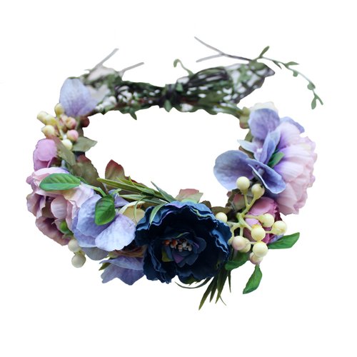 Vivivalue Flower Wreath Crown Boho Flower Headband Hair Garland Floral Headpiece Halo with Ribbon Wedding Party Festival Photos Purple