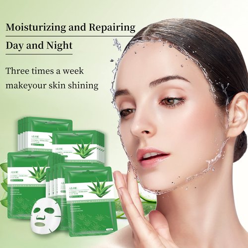 YAFUSIPE Face Masks Skincare Sheet Mask Aloe Vera Sheets Mask, Hydrating Face Masks Soothing Facial Mask for All SkinTypes Sun Care, Facial Masks for Women Skin Care Sheet Masks for Face Pack of 10
