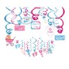 Kristin Paradise 30Ct Gender Reveal Hanging Swirl Decorations - Boy or Girl Party Supplies - Baby Revealing Theme Decor Ideas - He or She Favors Kit