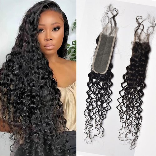 rewcoin Water Wave 2x6 Lace Closure Brazilian 100% Unprocessed Human Virgin Hair Natural Wave Closure Pre-Plucked Hairline Wet And Wavy Curly Closure With Baby Hair (12inch, 2x6 water wave closure)