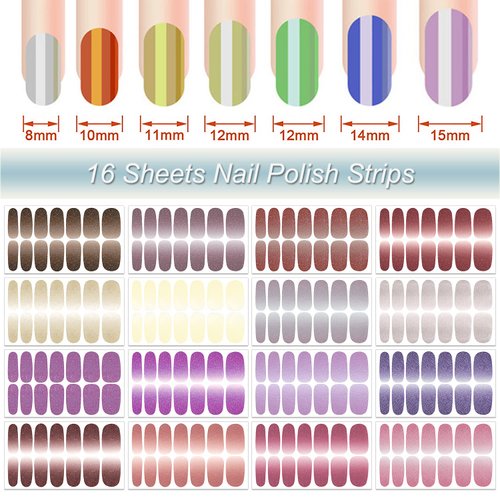 DANNEASY 16 Sheets Nail Polish Strips Full Nail Wraps Self Adhesive Nail Polish Stickers Nail Strips Sticker Nails for Women Nail Art with 1pc Nail File, Cuticle Stick (Gradient Glitter)