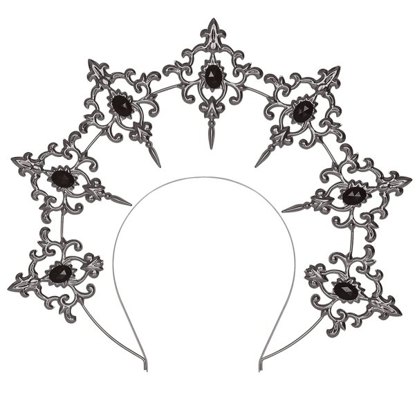 L'VOW Gothic Mary Halo Crown Baroque Saint Headband Wedding Headpiece Tiara and Crown for Women and Girl(Silver-S1)