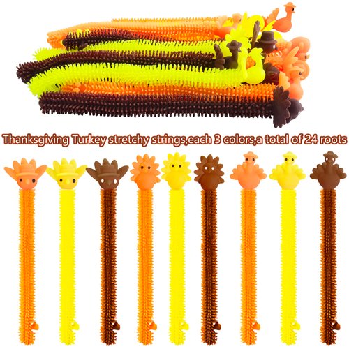 Cherislpy 24 Pack Fall Decor Sensory Toys Turkey Stretchy Strings for Kids Students Stress Relief and Anti-Anxiety Toys Assortment Thanksgiving Party Favors (Thanksgiving)