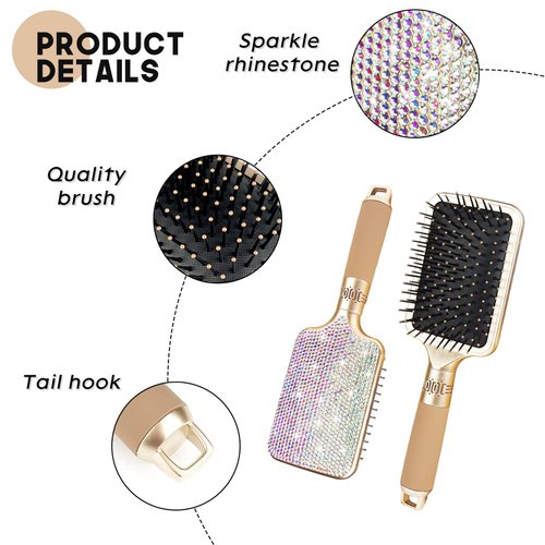 Hair Brush Detangles Instantly Removing Tangles, Knots, Fly Aways Exceptional Wig Brush For Hair Wraps & Weave Management Handmade Luxury Bling Crystal Paddle Brush Cute Rhinestone (AB Color)