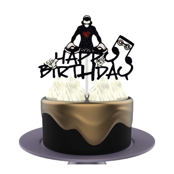 HAKPUOTR DJ Happy Birthday Cake Topper, Hip Hop Cake Topper, Disco Theme Party Supplies, Rock DJ Themed Birthday Party Supplies