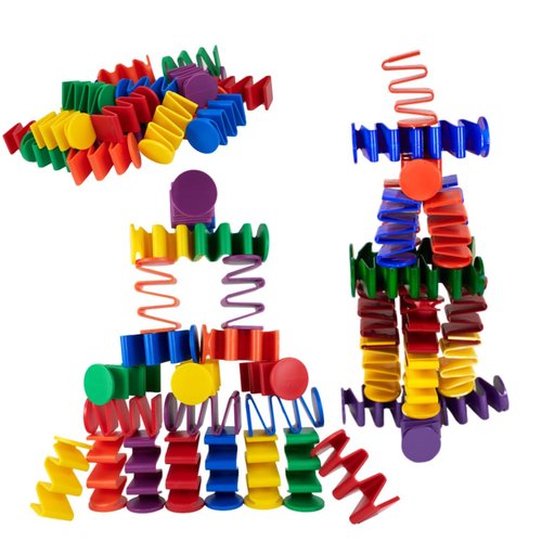 Recycled Plastic Stacking Block Set, Spring Designed Building Blocks for Ages 3-10, Engineering Building Toy
