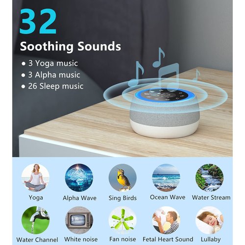 [2 in 1] White Noise Machine, Sleep Sound Machine with 7 Colors Night Light, 32 Soothing Sounds, Built-in Battery & Headphone Jack, Portable Sound Machine for Sleeping Baby, Adult and Sound Therapy