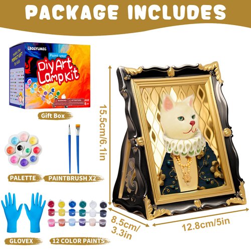 LBOLYUMEG Paint Your Own Cat Lamp Kit, Art Supplies Arts and Crafts for Kids Ages 8-12,Crafts for Girls 8-12,Night Light Kids Crafts Ages 4-8, Birthday Easter Gift for Girls Boys Age 3 4 5 6 7 8+