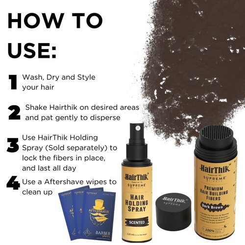 Hair Building Fibers 8-in-1 Kit | includes 25G Keratin Fibers, Pump Nozzle, 2 Hairline Cards, S&L Shaker, Brush, Wipes, Mirror | Conceal Thicken Thinning Balding Hair | Men & Women (Dark Brown)