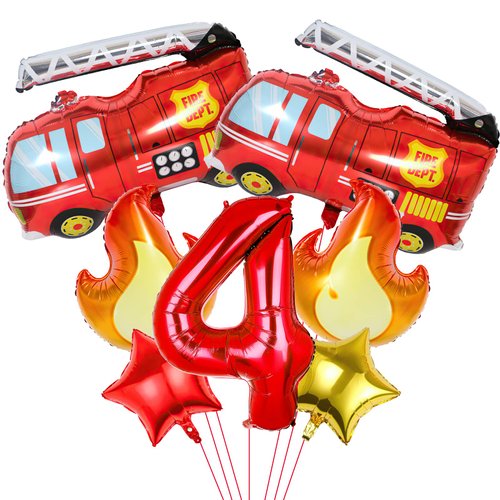 Fire Truck Party Decorations, 7pcs Fire Truck Birthday Party Balloons Fire Party Balloons for Firefighters 4th Birthday Fire Engine Rescue Themed Party Supplies