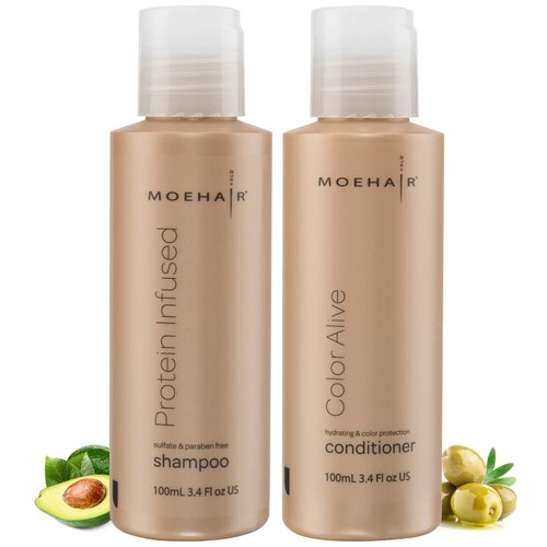 MOEHAIR Travel Kit (Protein Shampoo and Color Alive Conditioner – 3.4 Fl. Oz), Travel Friendly | Combats Frizz | Preserves Color | Adds Shine | Strengthens Hair | Paraben & Sulfate Free