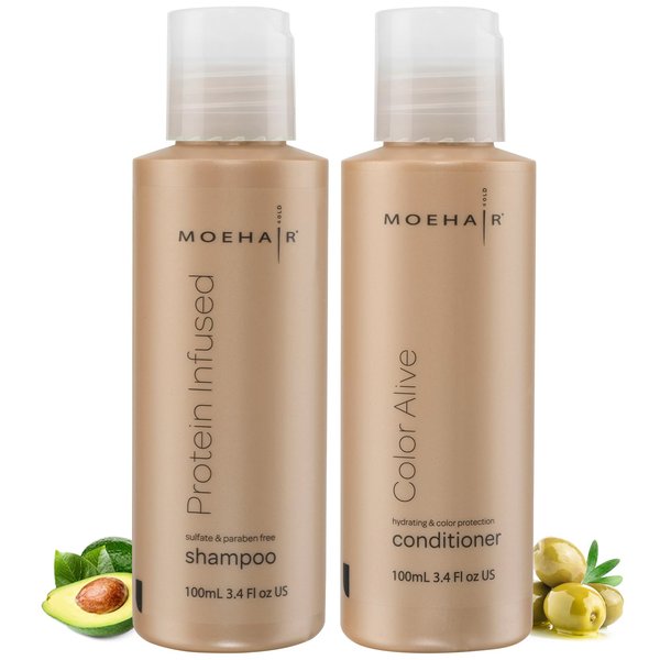 MOEHAIR Travel Kit (Protein Shampoo and Color Alive Conditioner – 3.4 Fl. Oz), Travel Friendly | Combats Frizz | Preserves Color | Adds Shine | Strengthens Hair | Paraben & Sulfate Free