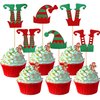 Rsstarxi 24 Pack Christmas Elf Cupcake Toppers Glitter Merry Christmas Santa Hat Elf Legs Cupcake Picks for Merry Christmas Theme New Year Holiday Baby Shower Kids Birthday Party Cake Decorations