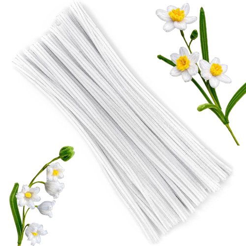 Apedoixy 100 Pieces White Craft Pipe Cleaners,6mm x 12inch Thick Fuzzy Chenille Stem Sticks Pipe Cleaners for Craft Art DIY Projects Decorations
