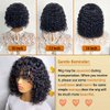 ALISFEEL Water Wave Bob Wigs with Bangs Human Hair for Black Women Glueless Brazilian Short Curly Bob Wig Unprocessed Non Lace Front Wigs with Bangs 150% Density Natural Black (10 Inch)