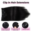 Liwihas Clip in Human Hair Extensions 100g 7pcs with 16 clips Silky Straight Clip in Hair Extensions for Women Double Weft Thick Remy Human Hair (#1B Natural Black 24 inch)