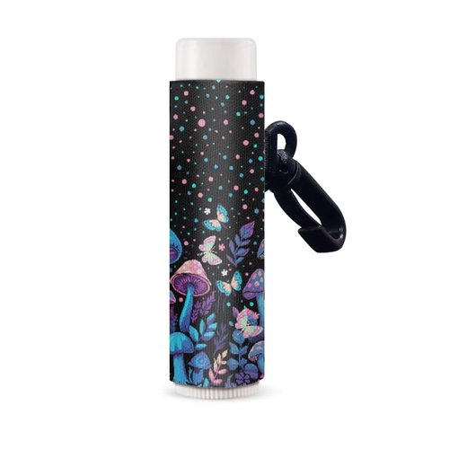 Pseasysky Chapstick Holder Lipstick Holder Butterfly Mushroom Protective Cases Cover Holder Lip Balm Keyring for Girls Women